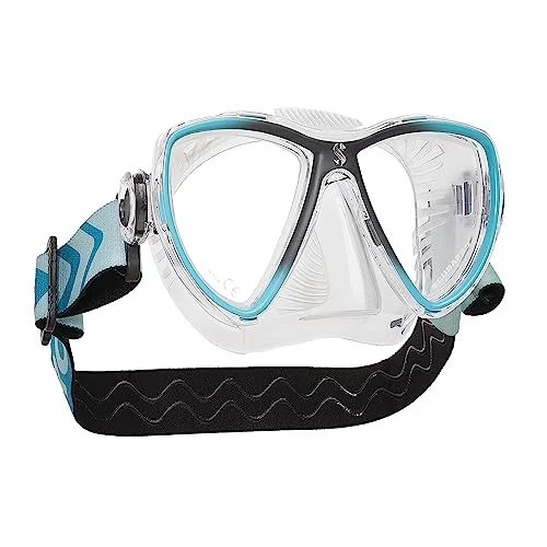 Premium Diving Mask with Comfort Strap and Clear Skirt (Turquoise Silver, One Size) 1o3ux