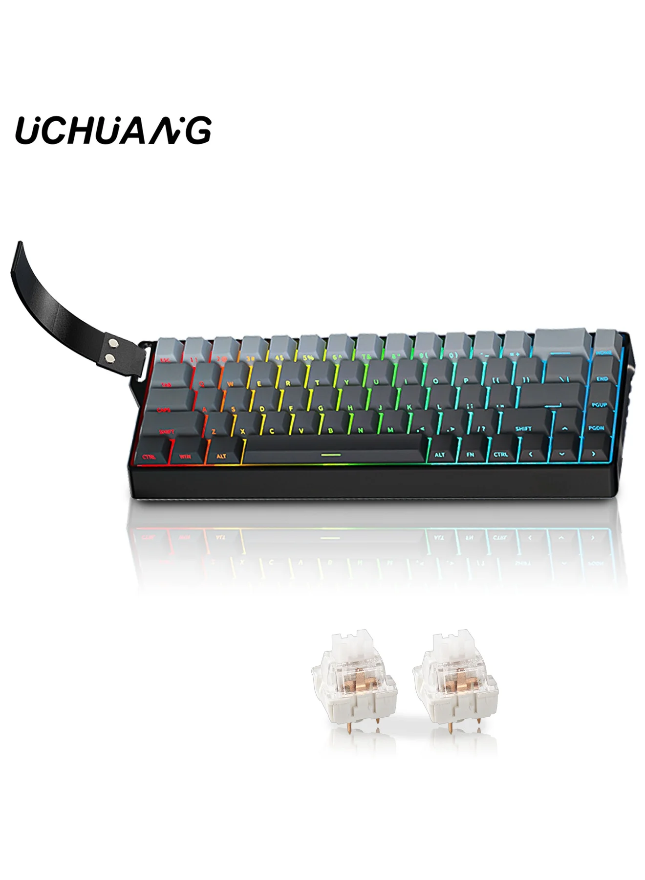 UCHUANG K68 Mechanical Gaming Keyboard 60% Tri-Mode Wireless RGB Backlit Hot-Swappable PBT Keycaps (Gradient Grey, 60% Compact) me8my