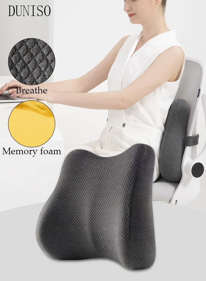 DUNISO Lumbar Support Pillow Memory Foam Back Cushion for Office Chair and Car (Ergonomic, Breathable Fabric) 91hnh