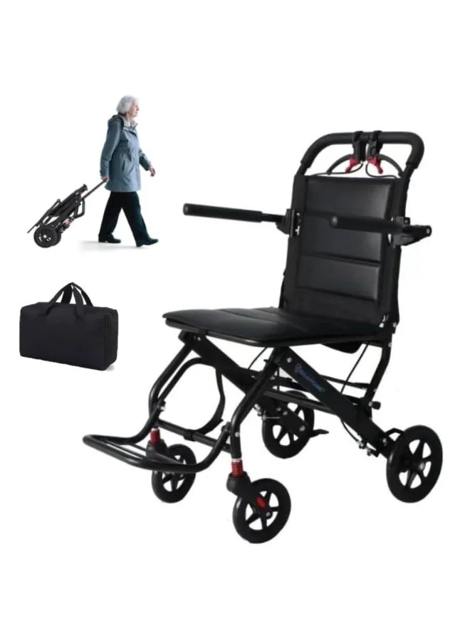 EnjoyCare Lightweight Manual Wheelchair Foldable Portable Transport Chair with Aluminum Frame (Black, 100kg Capacity) m3ahk