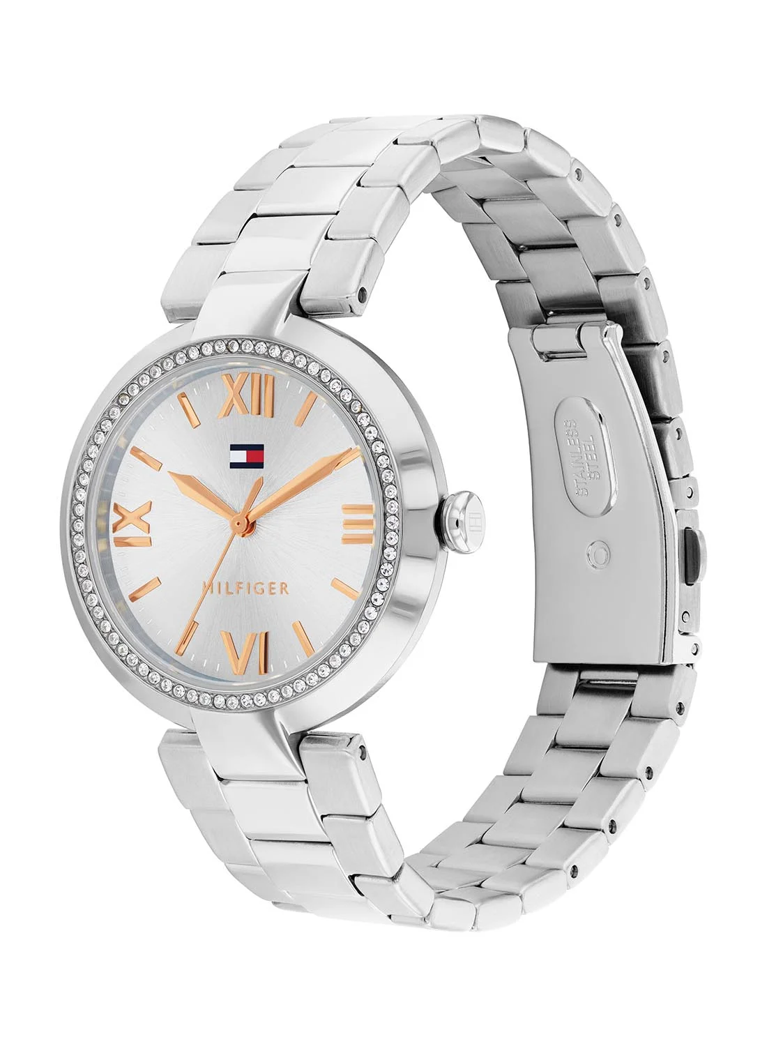 Premium Analog Round Stainless Steel Wrist Watch for Women (Silver, 34 mm) op52l
