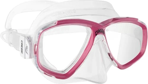 Premium Diving Mask 2-Lens Snorkeling Gear Anti-Fog Tempered Glass (Clear Pink, Adult) c7b5j