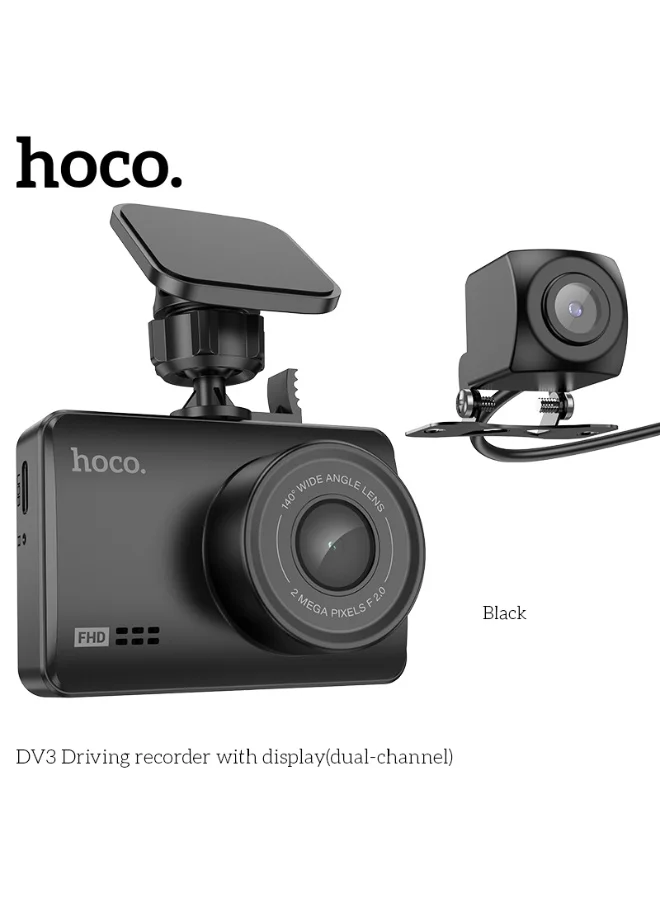 hoco. DV3 Dual-Channel Dash Cam with HD Display (Front and Rear Recording, 1080p) dktxo