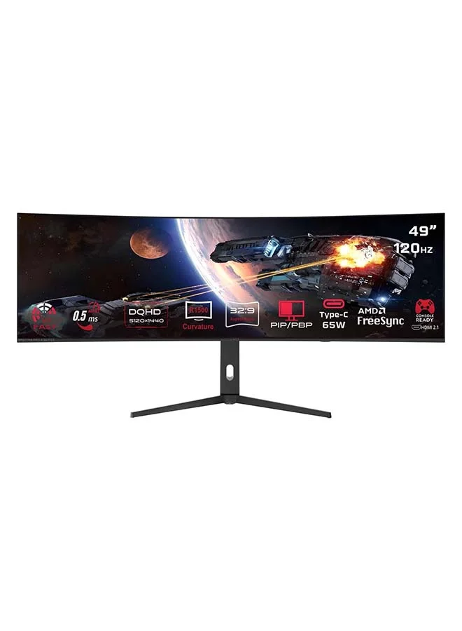 GAMEON 49-inch Curved Gaming Monitor DQHD VA Display 120Hz Refresh Rate 0.5ms Response Time (Black, 49-inch) q1o95