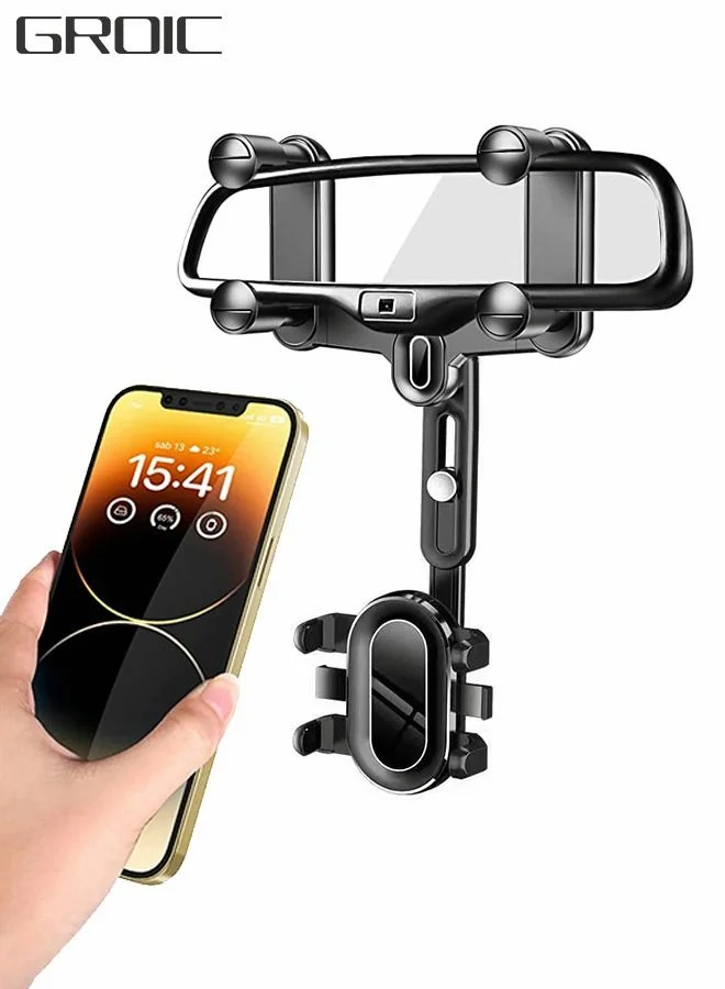 GROIC Rearview Mirror Phone Holder for Car (360¡ã Rotatable, Retractable Mount, Premium ABS Plastic) 0labu
