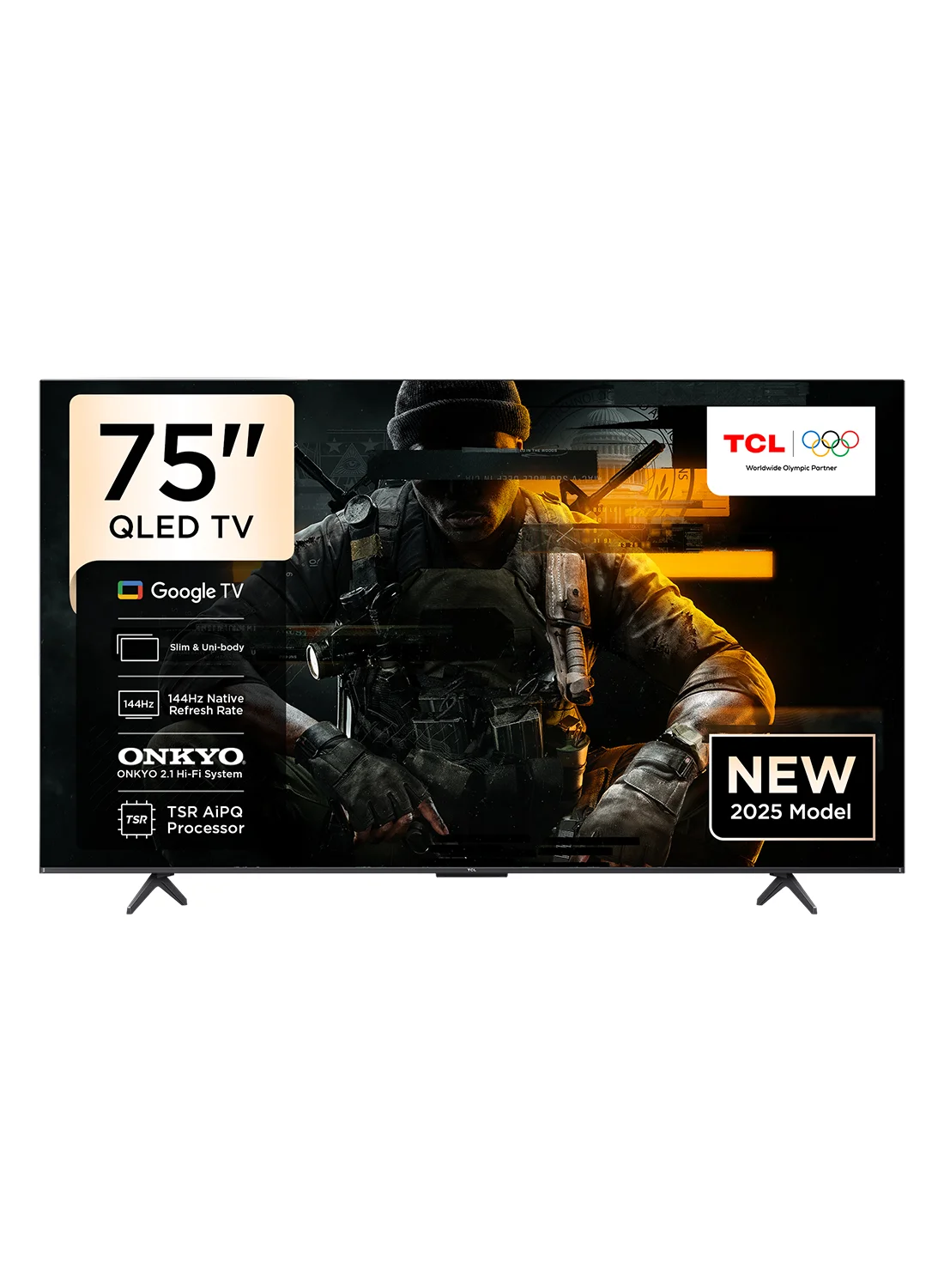 Premium 75 Inch 4K QLED Smart TV HDR 10+ Gaming Display with 144Hz Refresh Rate and Dolby Atmos (Black, 75 Inch) nkcyz