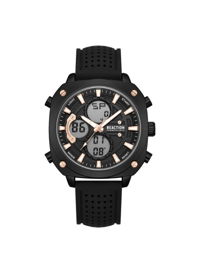 Kenneth Cole Reaction Analog Digital Sport Watch Premium Silicone Strap (Black, 47mm) For Men rqsg8