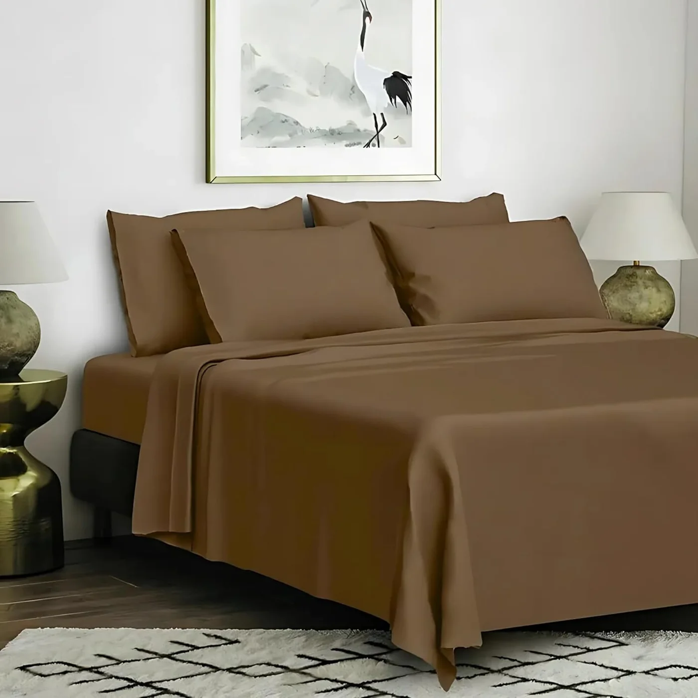 FOAM CRAFT Luxury Cotton Bed Sheet Set (Solid, Twin Size, Mocha) tbeku