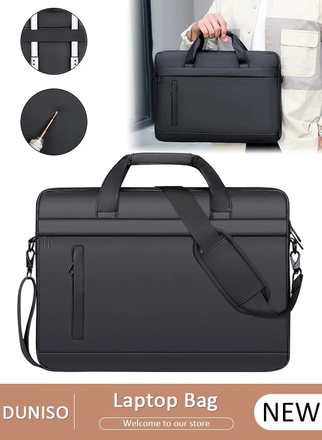 DUNISO Laptop Messenger Bag for Men and Women, Water-Resistant Briefcase with Adjustable Shoulder Strap (15.6 inch, Solid Black) xmx3e