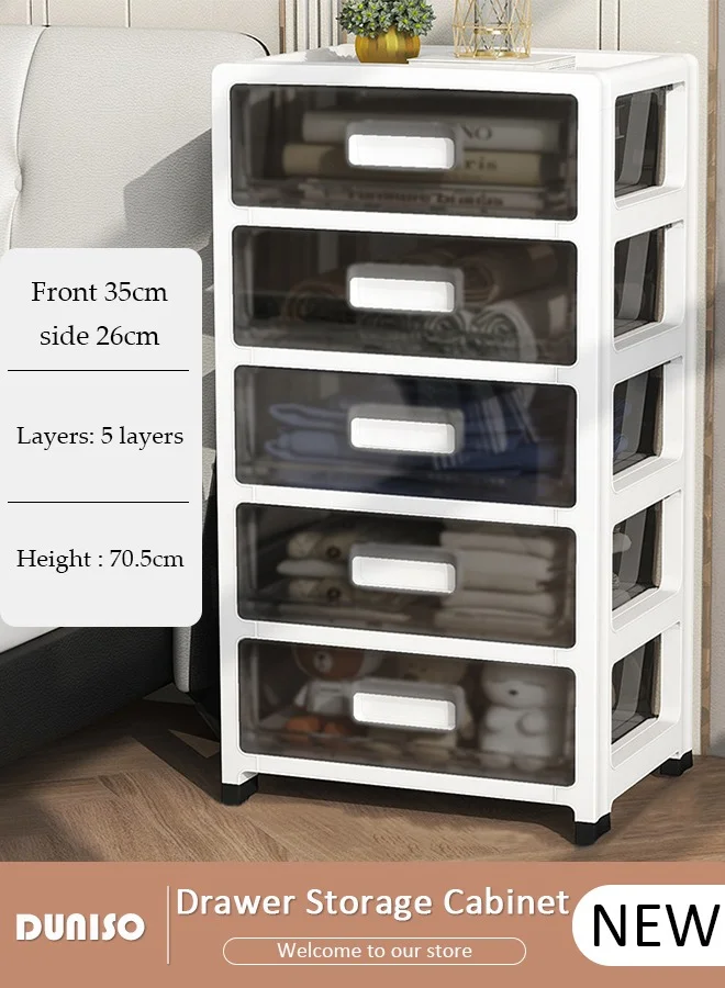 DUNISO 5-Layer Slim Storage Cabinet with Wheels, Multipurpose Plastic Drawer Organizer for Kitchen, Bathroom, and Bedroom (35cm Wide) 7jnv2