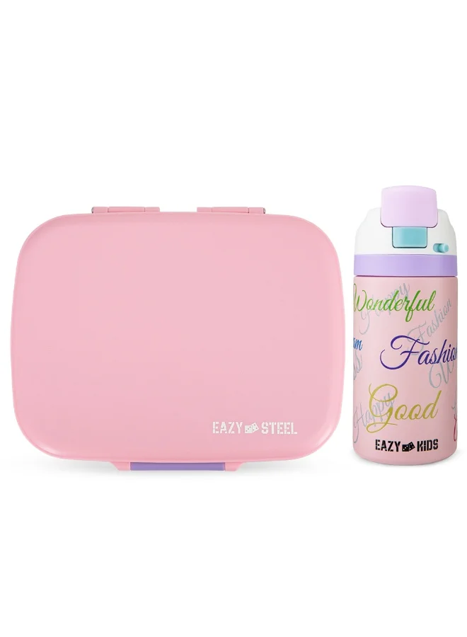 Eazy Kids Premium Stainless Steel Lunch Box Set with Matching Water Bottle (Pink, 710mL and 445mL) v8bdn