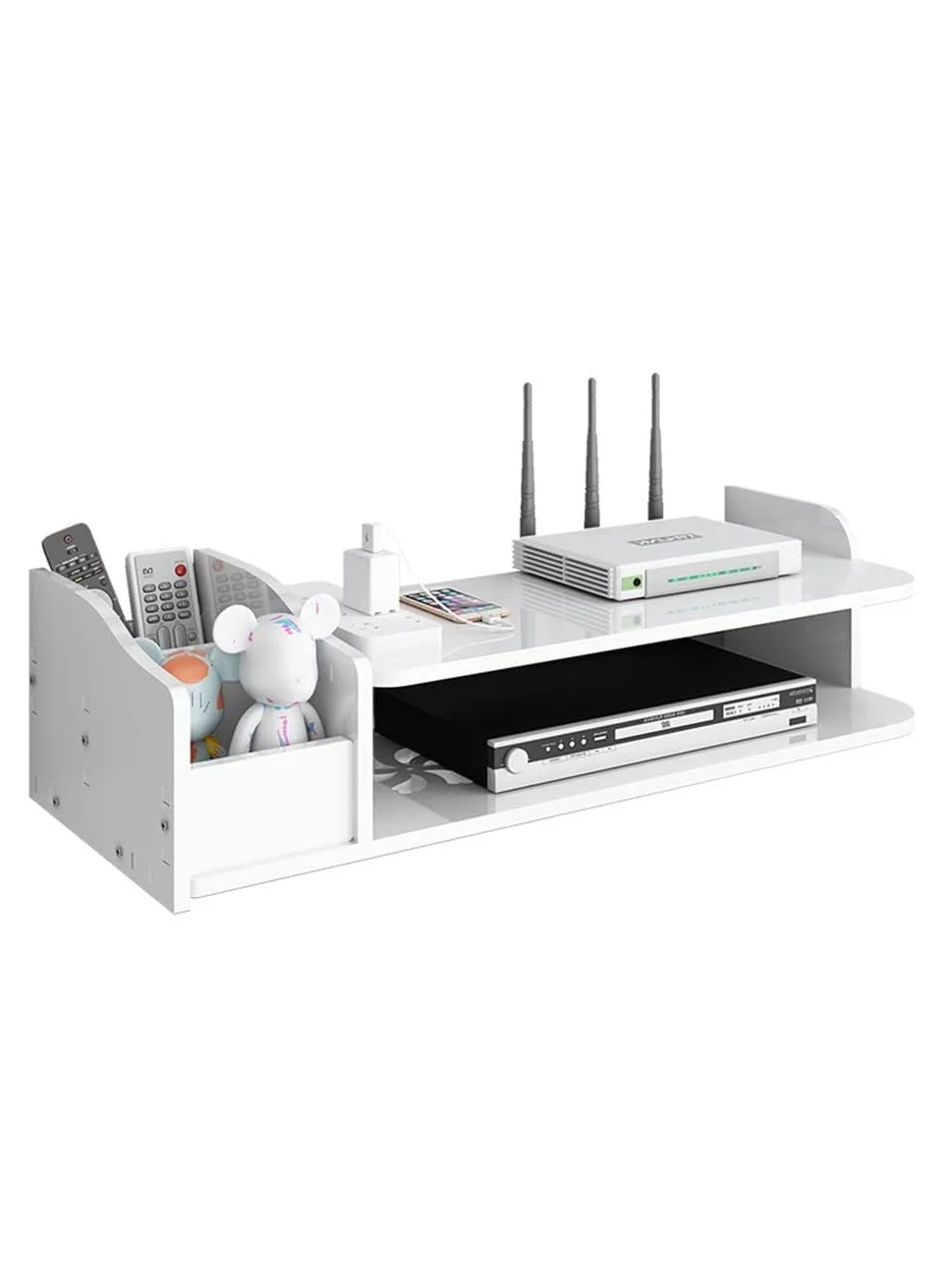 TPGP Wall-Mounted WiFi Router Storage Box Floating Shelf for Cable Boxes and Media Players (White, 30cm x 20cm x 12cm) 98ydj