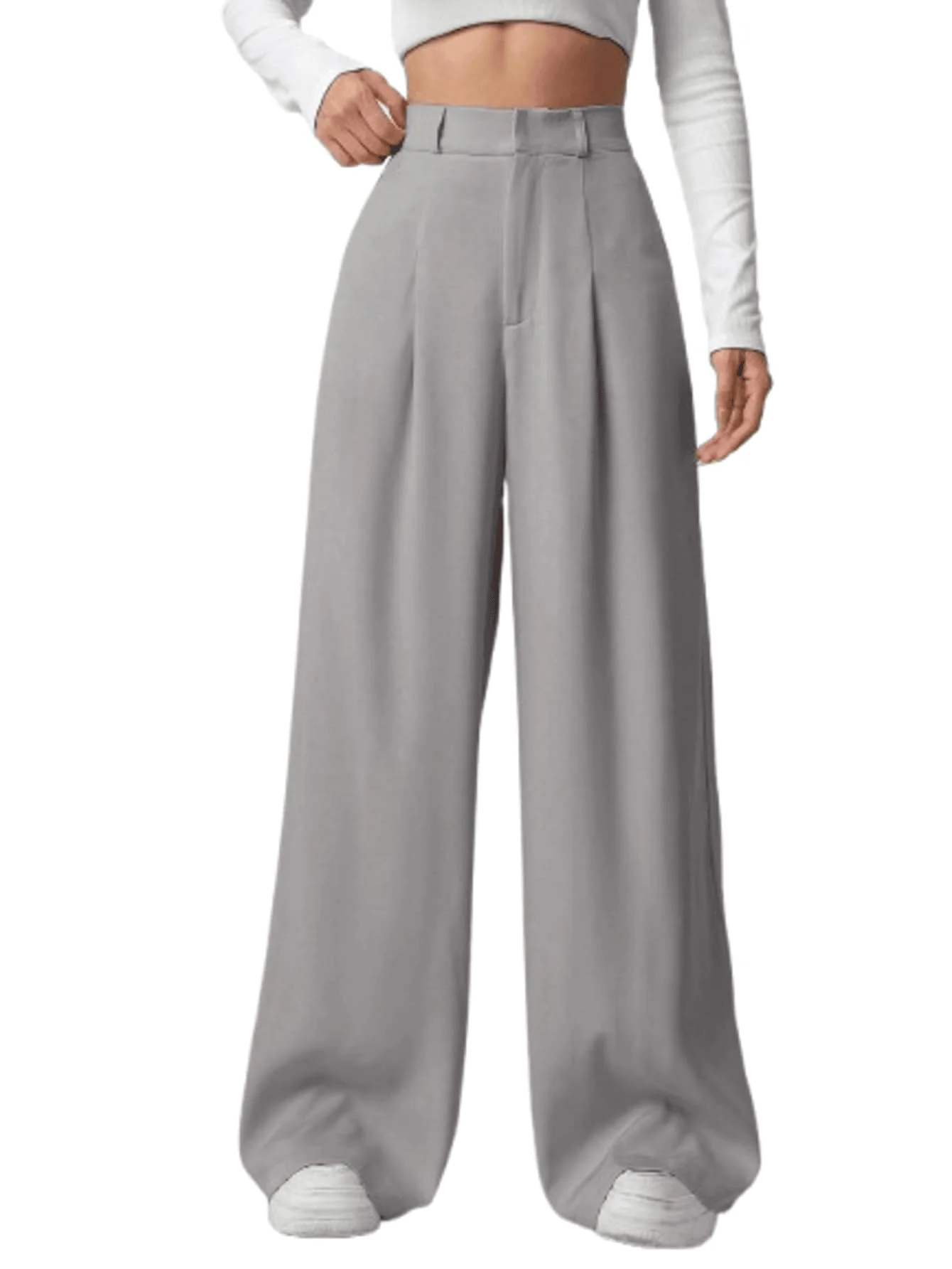 Aahwan High Waist Wide Leg Trousers for Women Premium Korean Style Loose Fit Pleated Pants (Grey, 34) a771w