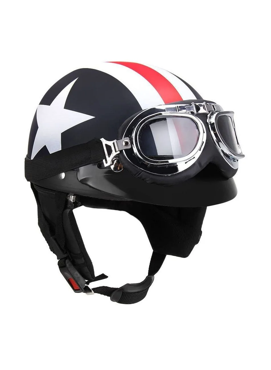 Retro Half Open Face Motorcycle Helmet with Detachable Goggles and Scarf (Brown, 54-60cm) 272b7