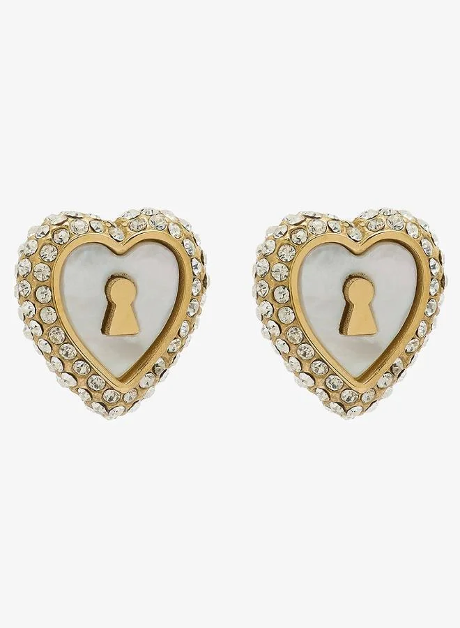 Premium Pearly Heart Stud Earrings Elegant Jewelry for Women (Gold Tone, 1 Pair) v65ct