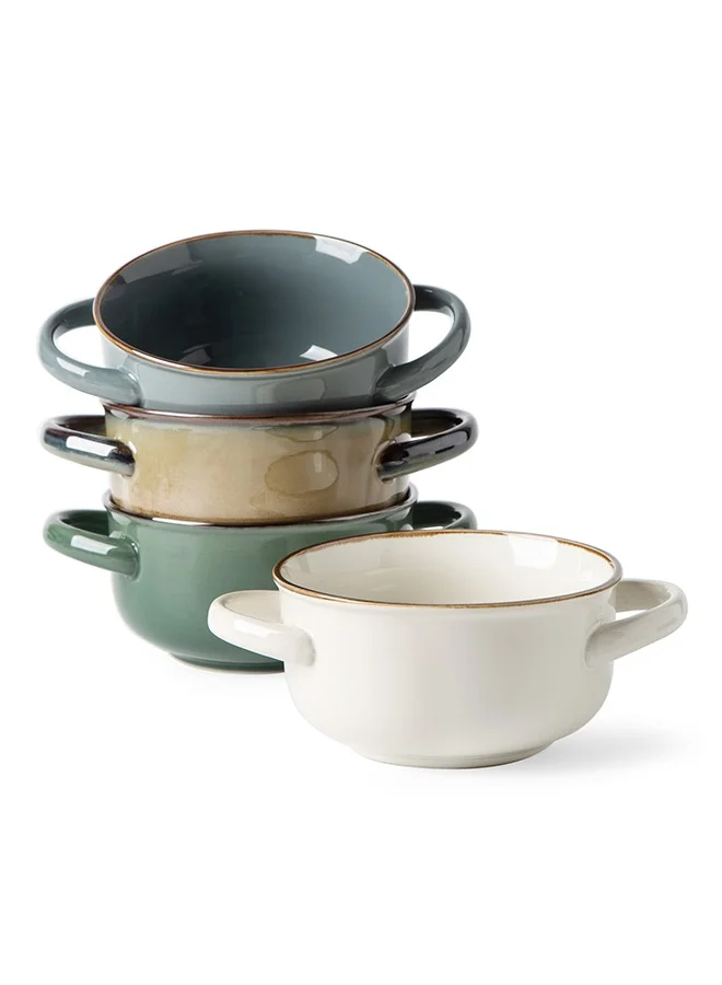MONITO Ceramic Bowls Set, Stackable Stoneware Soup Bowls with Handles, Microwave Safe for Pasta and Salad (Multicolor, 828 mL, 4 Piece) 4nwii