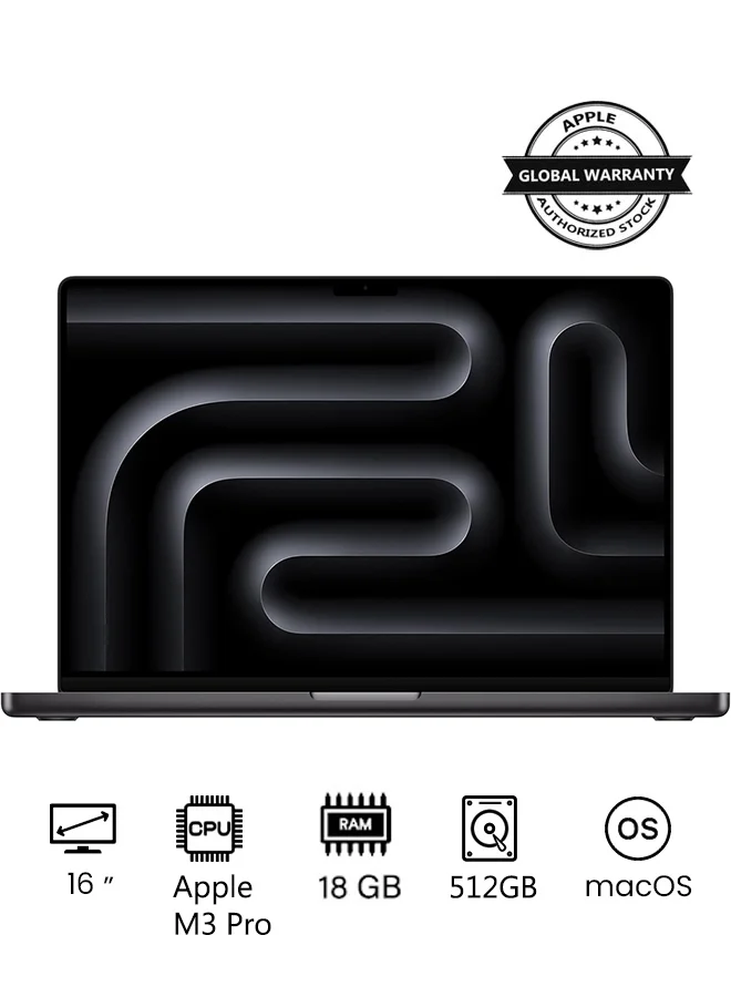 Premium Smart Laptop Pro 16 Inch Display M3 Pro Chip 18GB RAM 512GB SSD macOS English Keyboard (Space Black) o4yt8