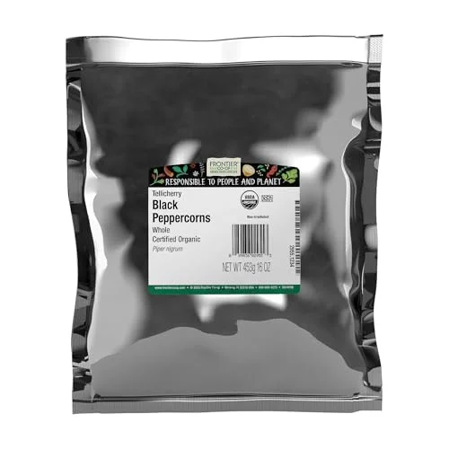 Frontier Co-op Organic Tellicherry Black Peppercorns Whole Premium Culinary Spice (Black, 453g) hhse3