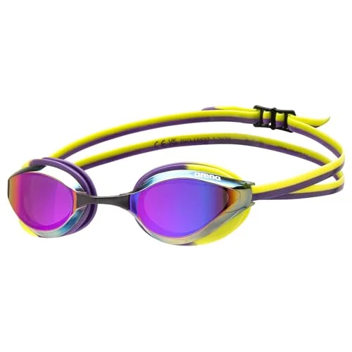 Professional Racing Swim Goggles Mirror Lens Anti-Fog Dual Strap (Violet Plum Arctic Lime, Small Fit) pphxq