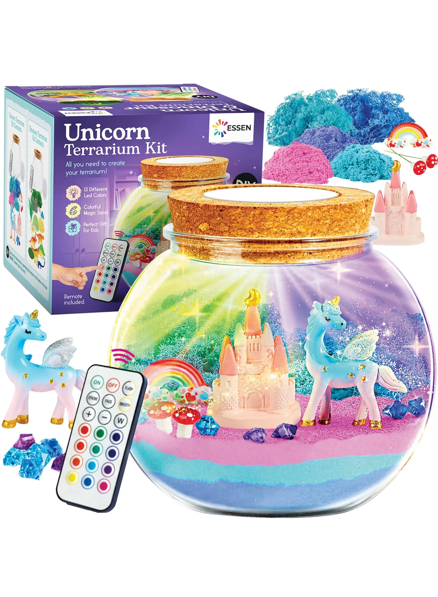 ESSEN Unicorn Terrarium Craft Kit DIY Light Up Garden Set with Remote Control (For Kids, 1 Piece) w65ht
