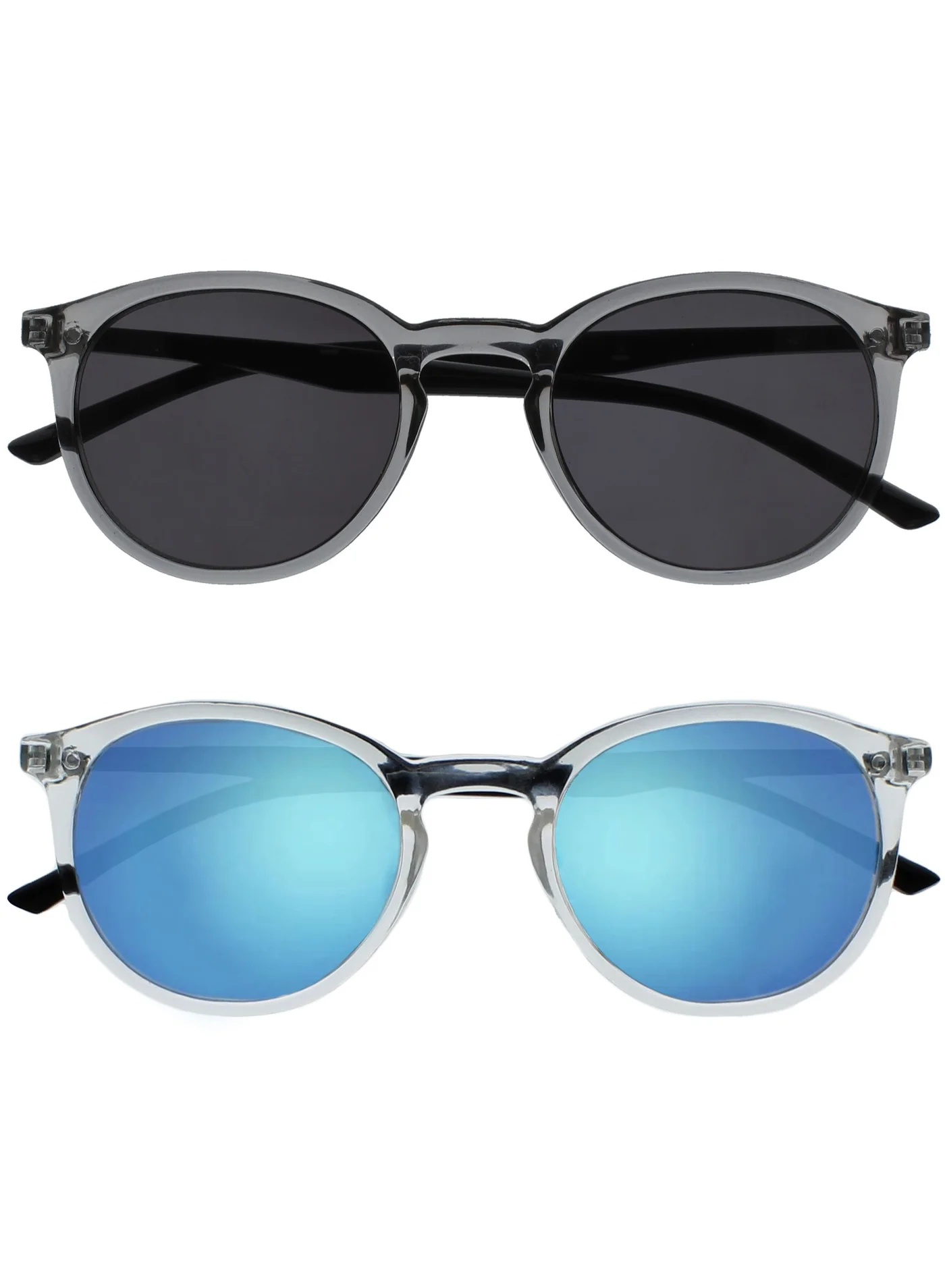 OPULIZE Fashion Round Sunglasses UV400 Protection (2 Pack, Grey and Clear) pwwfa