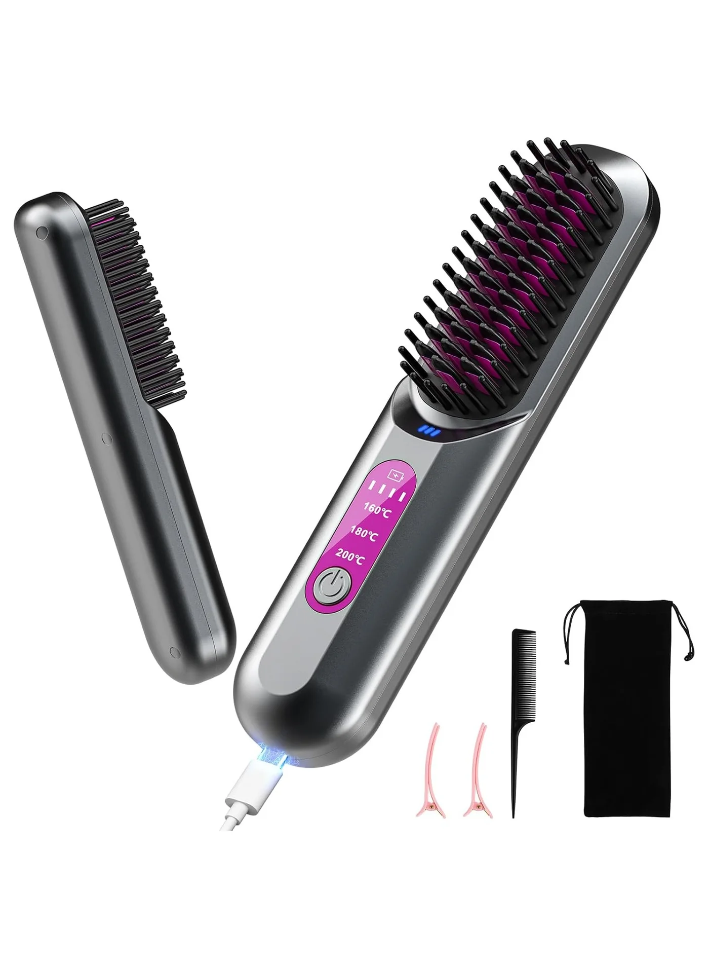 NNEWVANTE Cordless Hair Straightener Brush Portable Heated Comb with Negative Ion Technology for Travel (5200mAh, Rechargeable) ry7rs