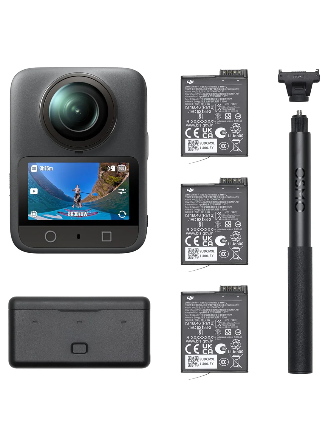 Premium 360 Action Camera Adventure Combo with 1-Inch Sensor, Native 8K Video, 4K/120fps, and 3 Batteries (Black, 1 Set) wqtpv