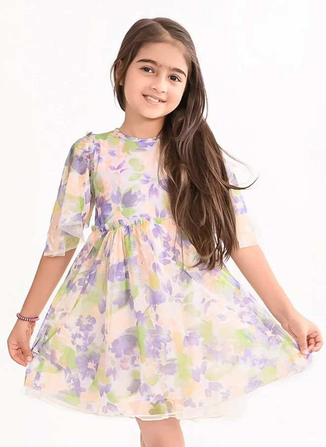 BONKIDS Floral Printed Fit and Flared Dress Premium Casual Summer Outfit for Kids 7c0zn
