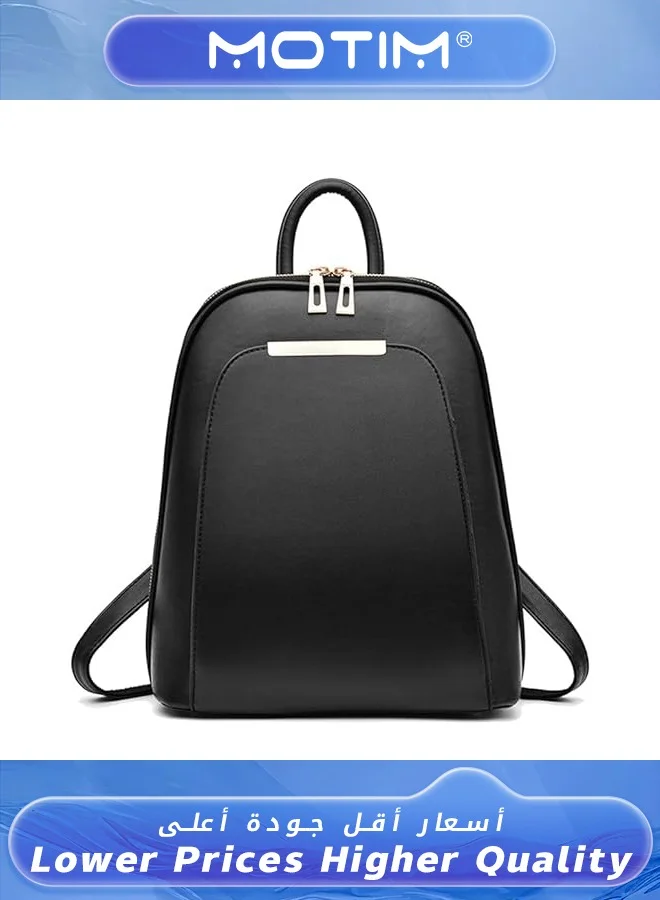 Motim Premium Leather Backpack for Women Casual Fashion Travel Daypack (Medium, Black) ijiz9