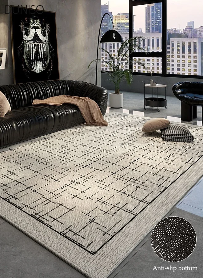 DUNISO Abstract Crosshatch Area Rug Modern Minimalist Geometric Carpet (Black and White, 160x230cm) svtto