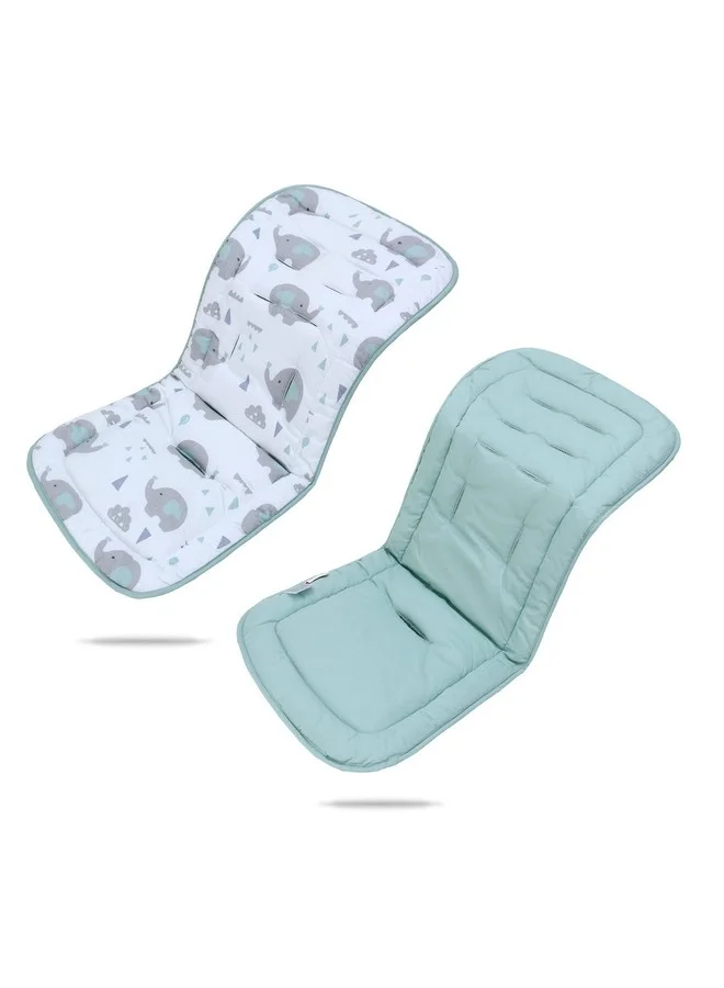 LAT LEE AND TOWN Universal Baby Stroller Cushion and Car Seat Insert, Breathable Cotton Liner for Newborns and Toddlers (Elephant Green, 34x78cm) to7mv