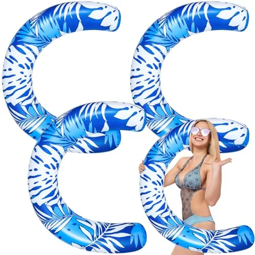 Inflatable Swimming Pool Noodles Jumbo Curved Float Set (Blue, 3 Pack, 114 x 76 cm) for Adult Summer Beach Party Vacation 9xs12