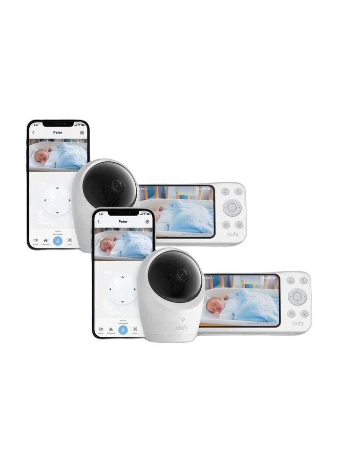 Premium Baby Monitor with 2K Camera and Hybrid Connectivity, Pan-Tilt, 4x Zoom, Portable Night Vision Camera (White, 1 Unit) gd7gx