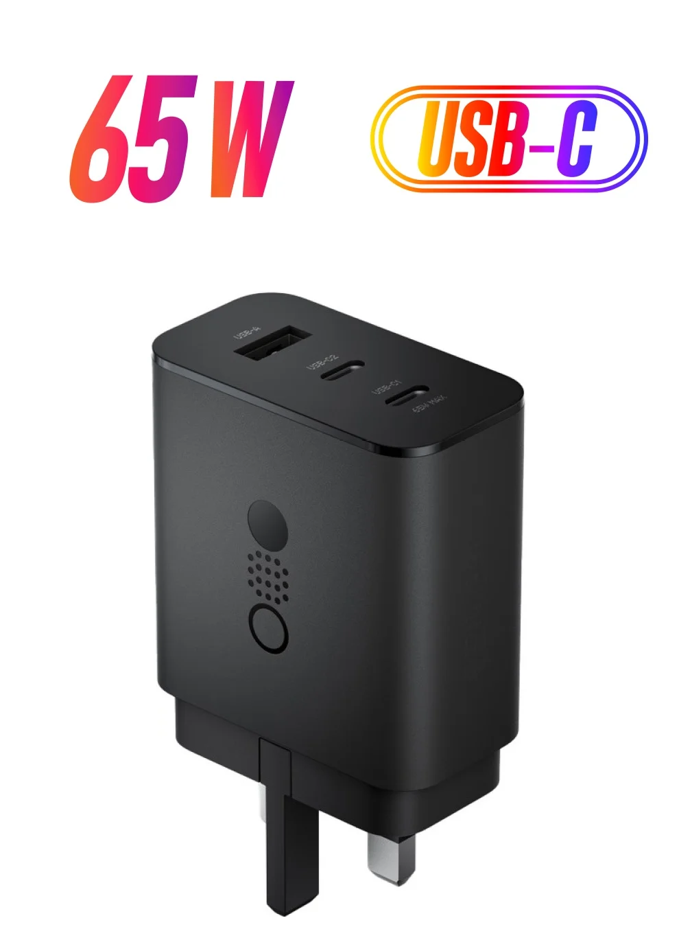 Premium 65W GaN Charger 3-Port Fast Charging Adapter (Dark Grey, 65W) rkh4k