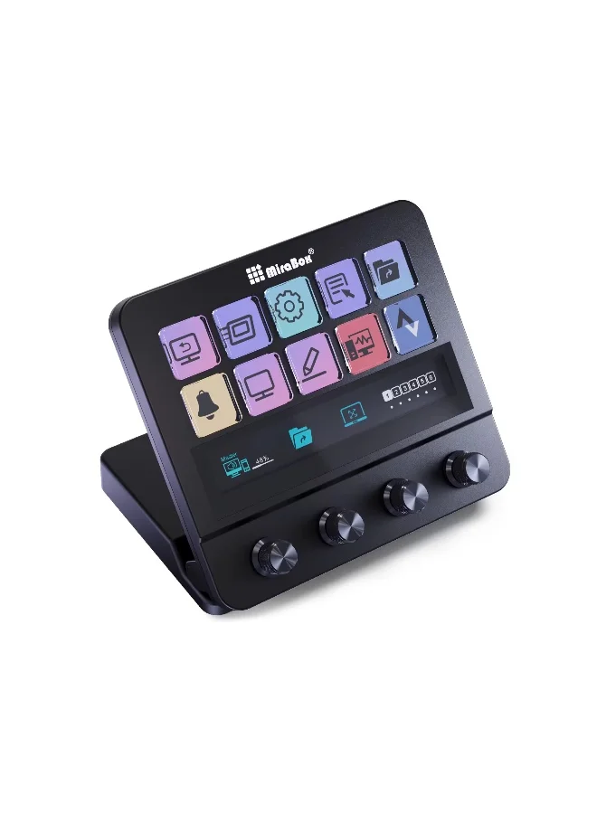 MiraBox N4 Macro Control Pad with 10 LCD Keys and 4 Rotary Dials for Live Streaming and Content Creation (Black, 1 Unit) o4z17
