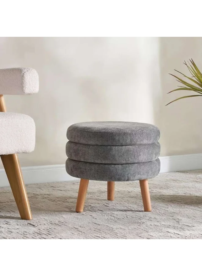 Pan Home Round Pouf With Wooden Legs Premium Fabric Footstool (Grey, 40 cm x 40 cm) dkpgj