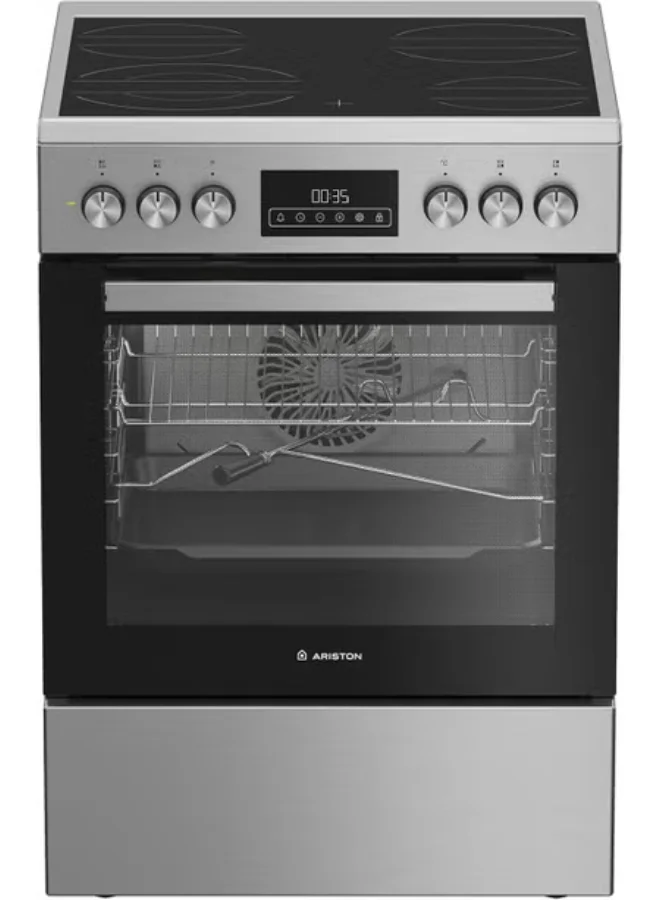 Premium 60cm Electric Cooker with 4 Vitroceramic Burners, Built-In Grill, LED Touch Control, 6 Cooking Functions, and Steam Cleaning (Inox, 60cm) 1dbz2