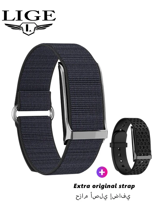 LIGE Smart Fitness Tracker Watch Waterproof Sports Band with GPS Tracking and Two Replaceable Nylon Straps (Black, One Size) h9468