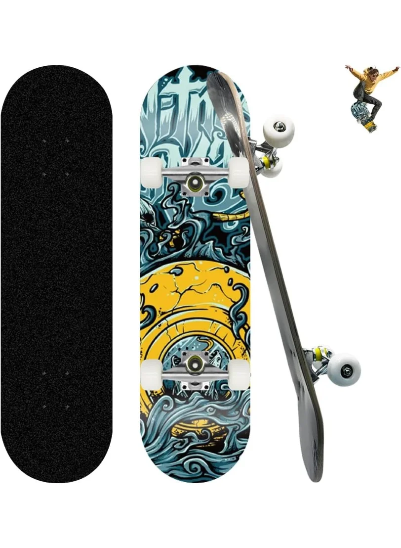 INSIJAM Complete Standard Skateboard 9-Layer Maple Wood Deck Double Kick Street Cruiser (31-inch) ocy94