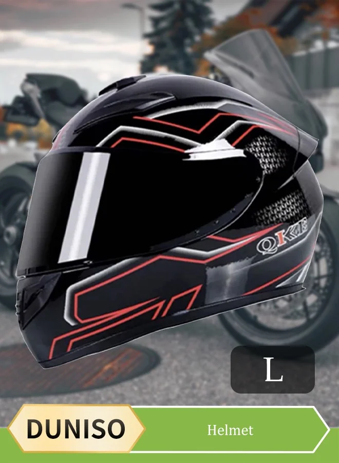 DUNISO Full Face Motorcycle Helmet Premium Lightweight Racing Gear with Black Visor (Black, L) ro84d