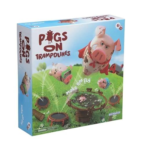Pigs on Trampolines Interactive Board Game for Kids, Multi-Player Family Activity Set, Skill-Building Toy for Hand-Eye Coordination (1 Set) qfnep