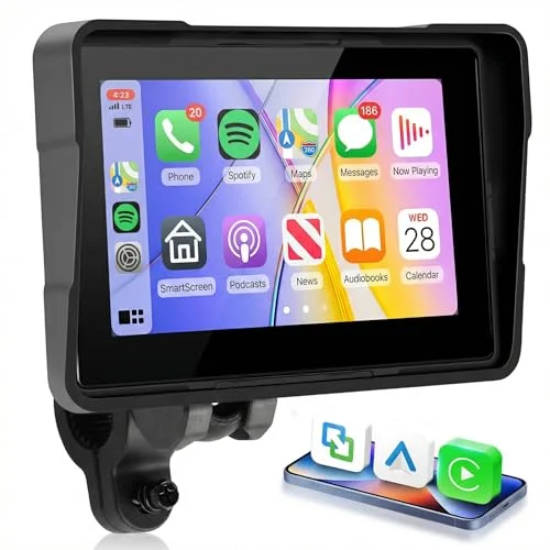 KYNNT 5 Inch Motorcycle Wireless CarPlay and Android Auto GPS Navigation System (IP67 Waterproof, Dual Bluetooth, Portable Screen) m63ox