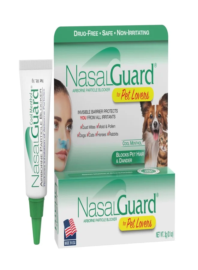 NasalGuard Pet Dander and Pollen Blocker Gel, Drug-Free Nasal Barrier for Allergies (Cool Menthol, 3g) 8h4vj