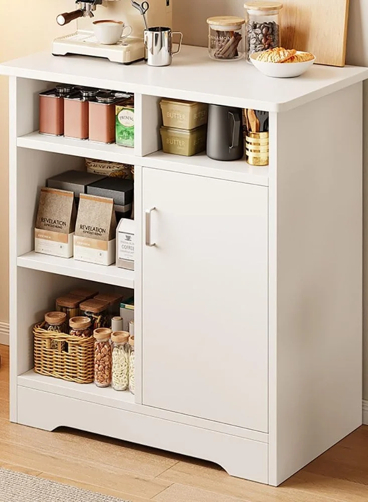CityRiya-Long Modern Storage Cabinet and Coffee Bar Station, Premium White Buffet Sideboard Organizer for Kitchen and Office (120 cm x 40 cm x 85 cm) y77i1
