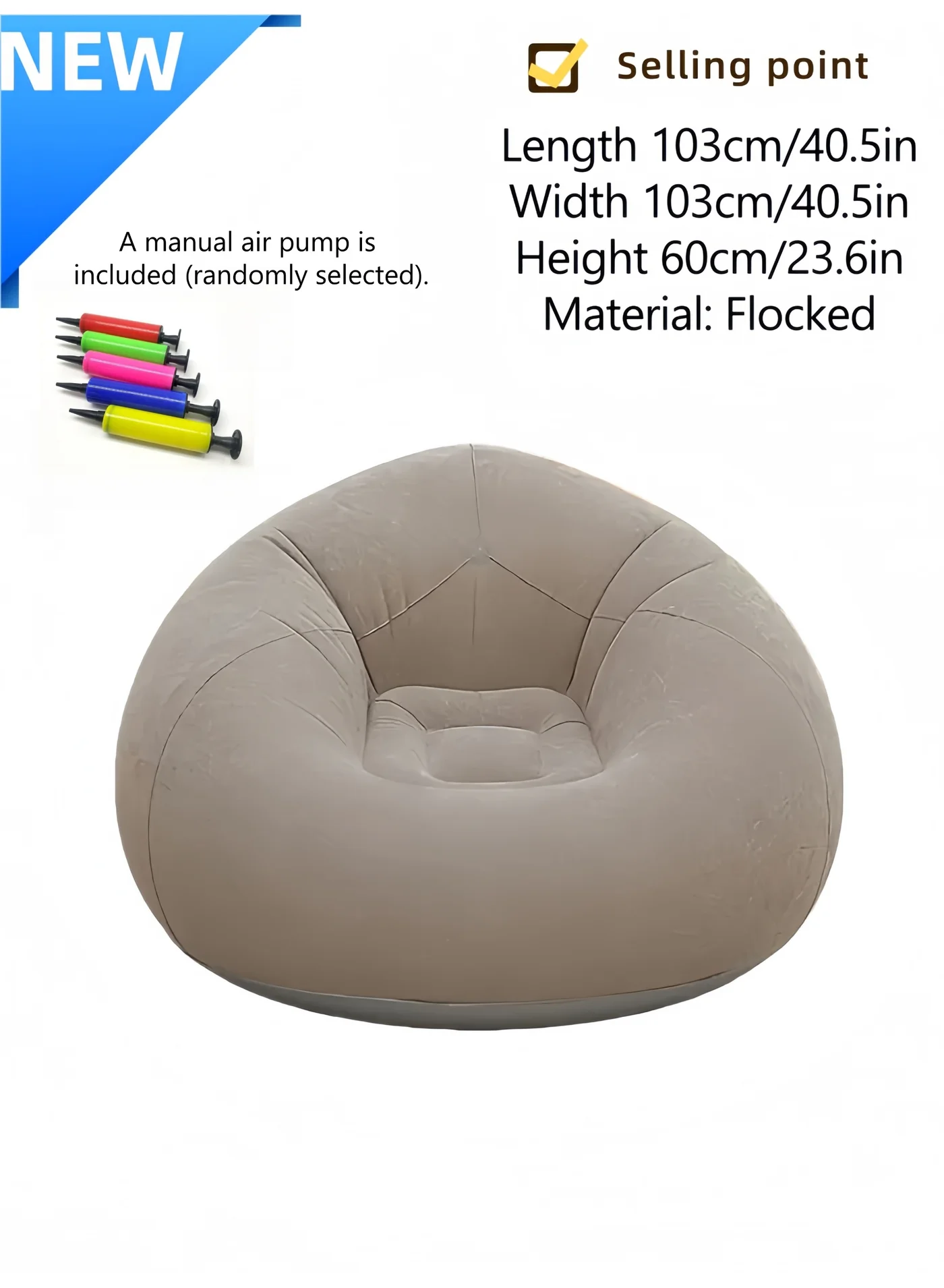 Premium Inflatable Lounge Chair Ergonomic Seating for Living Room and Bedroom (Coffee Brown, 103x103x60 cm) oq2b5