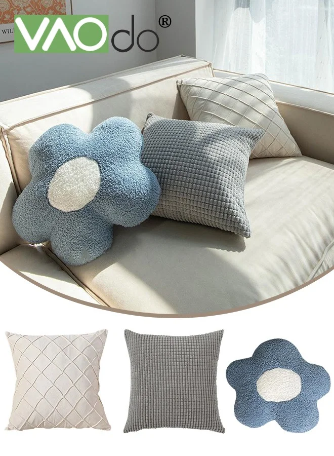 VAOdo Decorative Sofa Cushion Cover Set (3-Piece Set, Corduroy and Floral Design, 45x45 cm) hqjzm