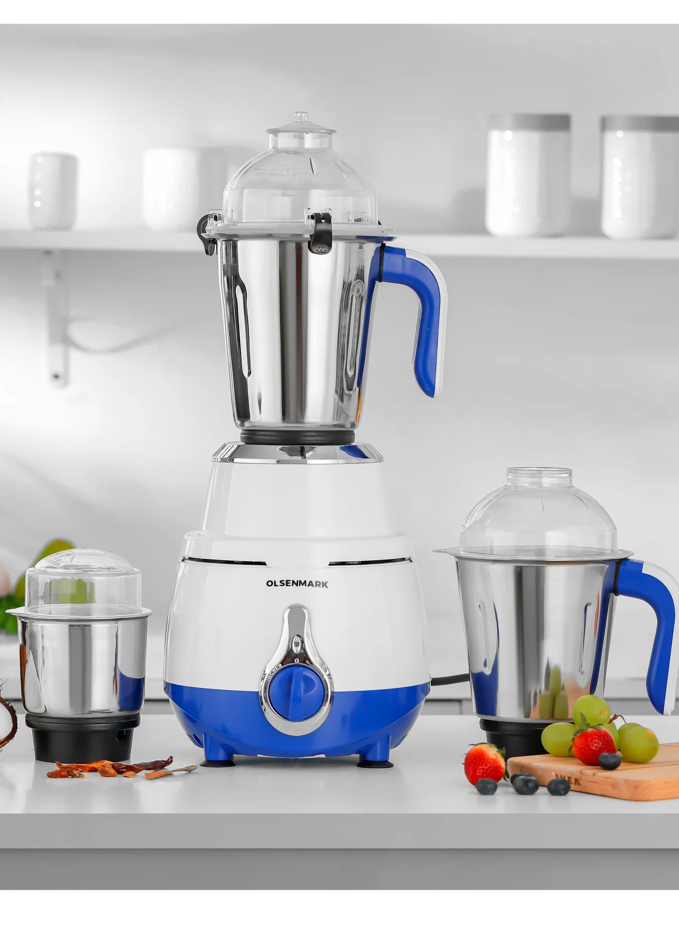 Olsenmark 3-in-1 Mixer Grinder with 1200W Motor and Stainless Steel Jars (White, 1.5L) nuk6x