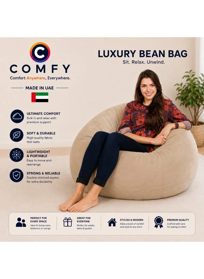 Premium Classic PVC Bean Bag Chair Large Ergonomic Seating for Home Living Room (Beige, 100 cm) 9cr27