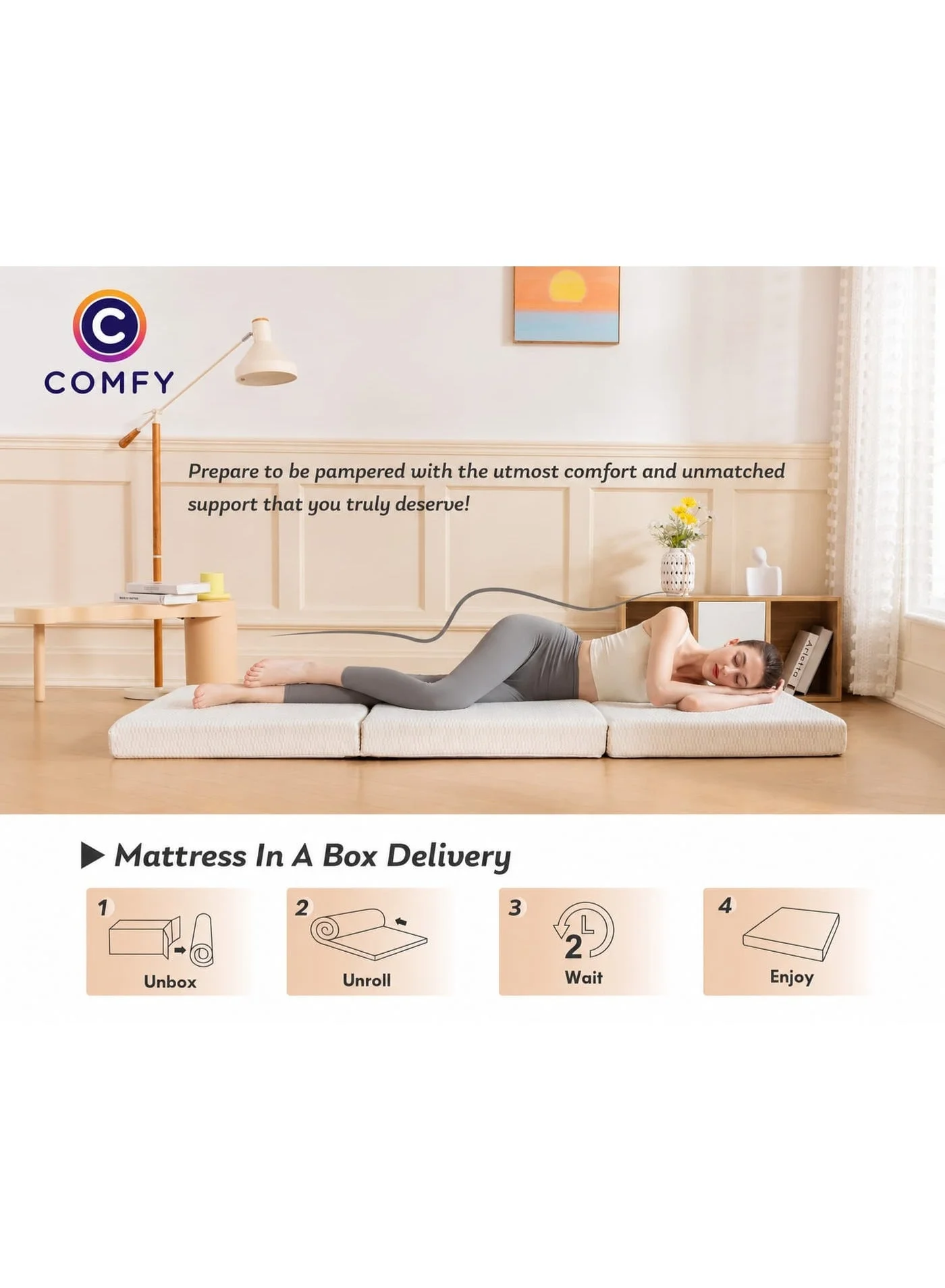 Premium Folding Guest Mattress Portable Floral Satin Bed for Home and Travel (White, 180 x 90 x 7 cm) qcwzv
