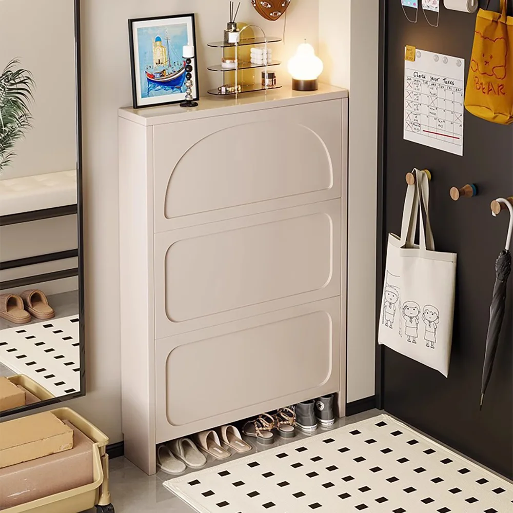 Sharpdo Large Shoe Cabinet with 3 Flip Drawers, Ultra-Thin Wooden Storage Organizer for Entryway (100x24x118cm) b1rsn